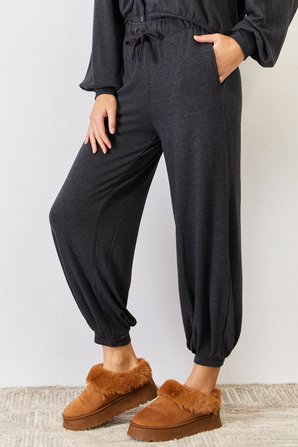 RISEN Ultra Soft High Waist Drawstring Lounge Joggers - The Boutie Shop