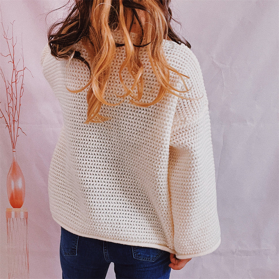 Openwork Boat Neck Long Sleeve Sweater - The Boutie Shop