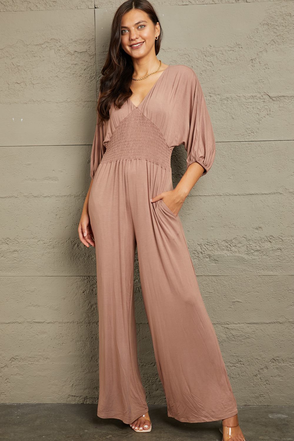 Culture Code Full Size Smocking Waist Jumpsuit - The Boutie Shop