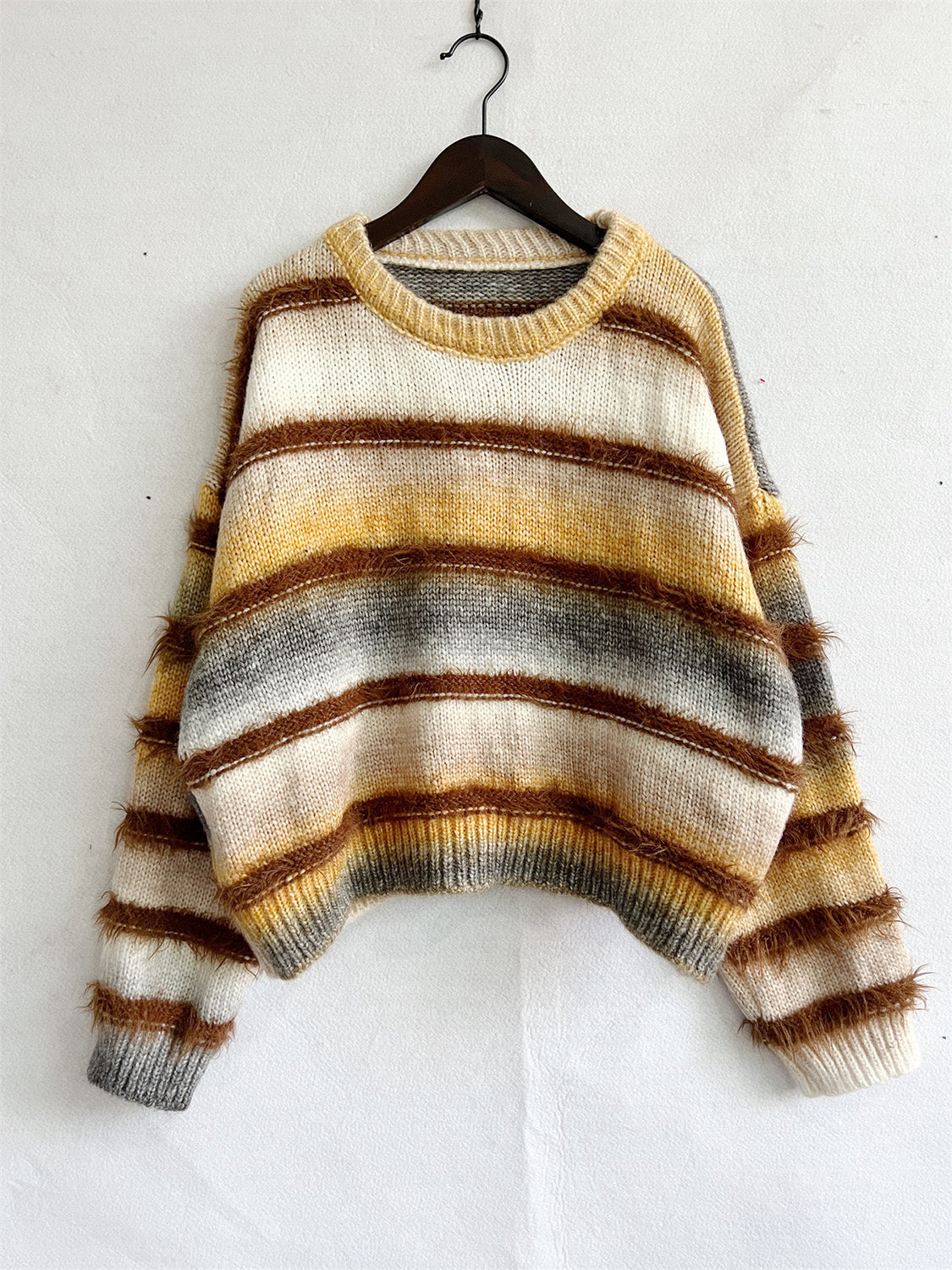 Striped Round Neck Long Sleeve Sweater - The Boutie Shop