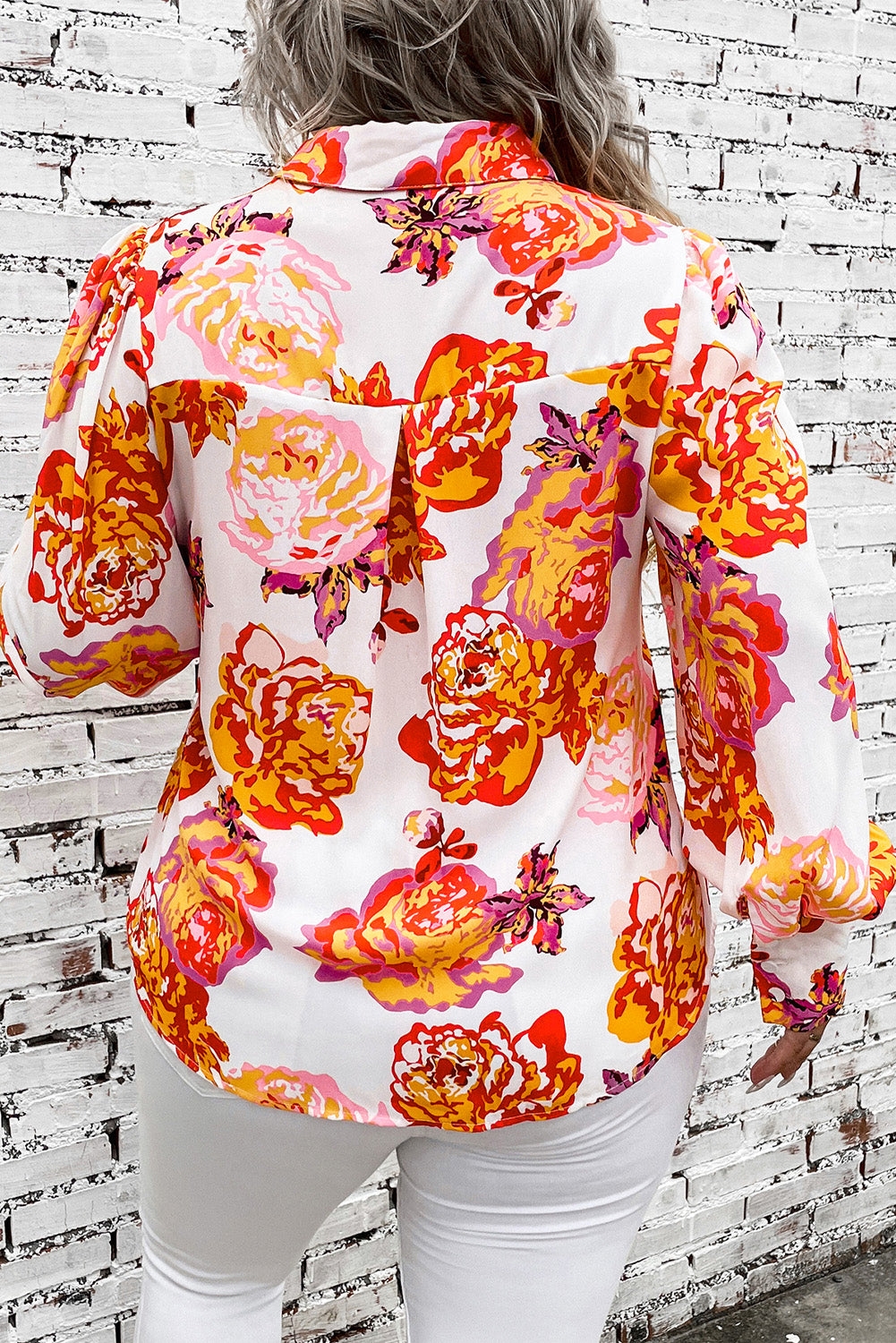 Plus Size Printed Long Sleeve Shirt - The Boutie Shop