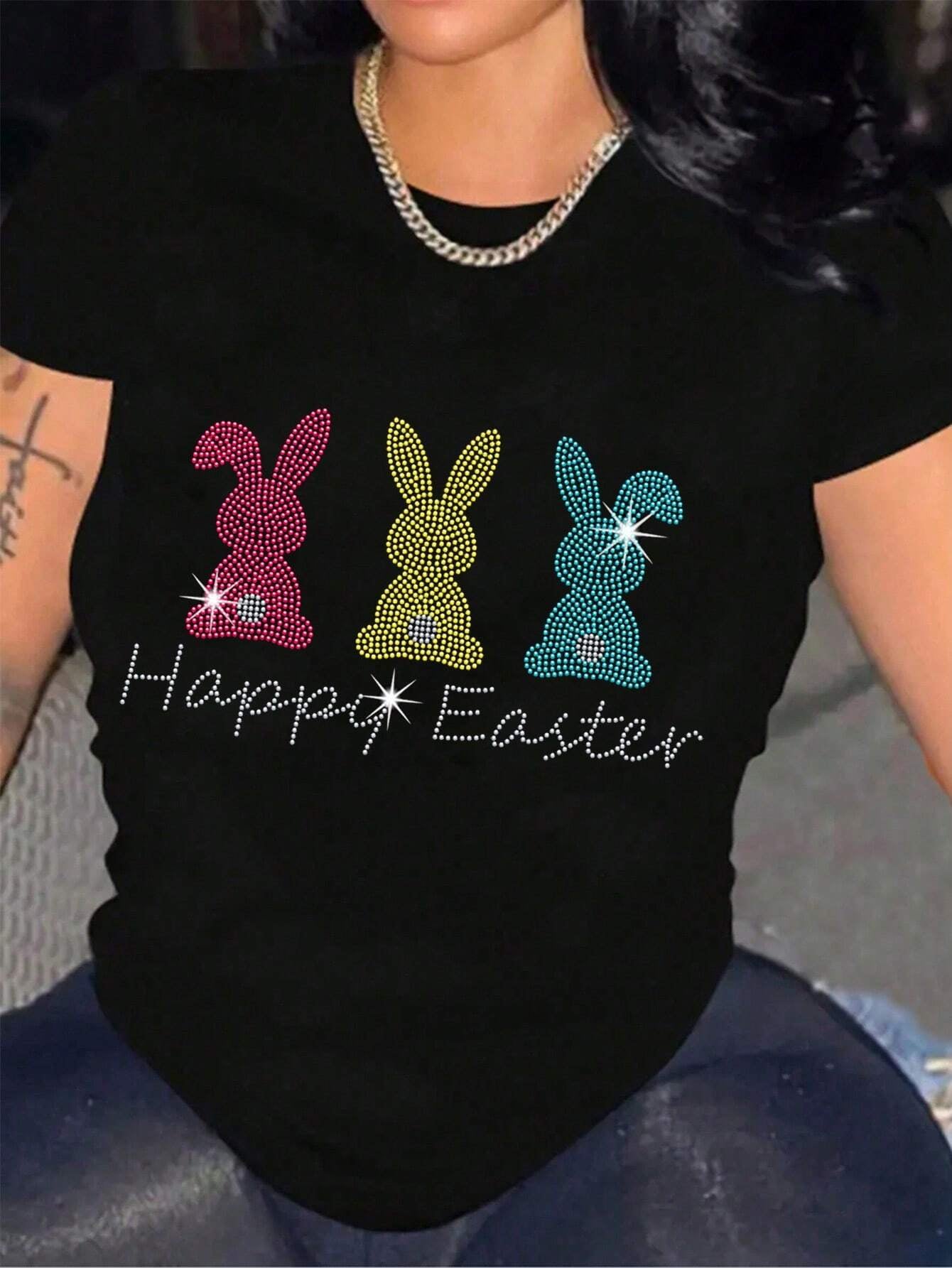 HAPPY EASTER Graphic Round Neck T-Shirt - The Boutie Shop