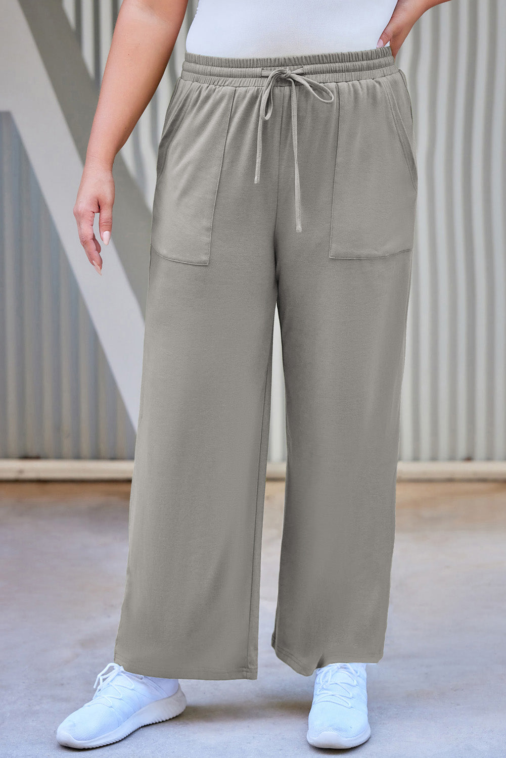 Plus Size Drawstring Straight Pants with Pockets - The Boutie Shop