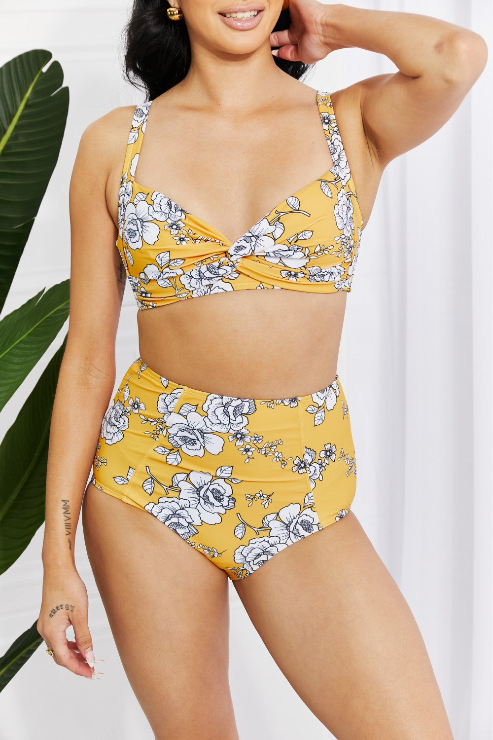 Marina West Swim Take A Dip Twist High-Rise Bikini in Mustard - The Boutie Shop