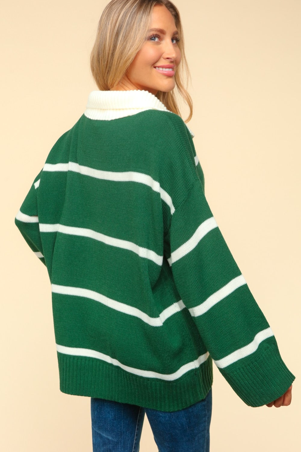 Haptics Collared Neck Striped Contrast Sweater - The Boutie Shop