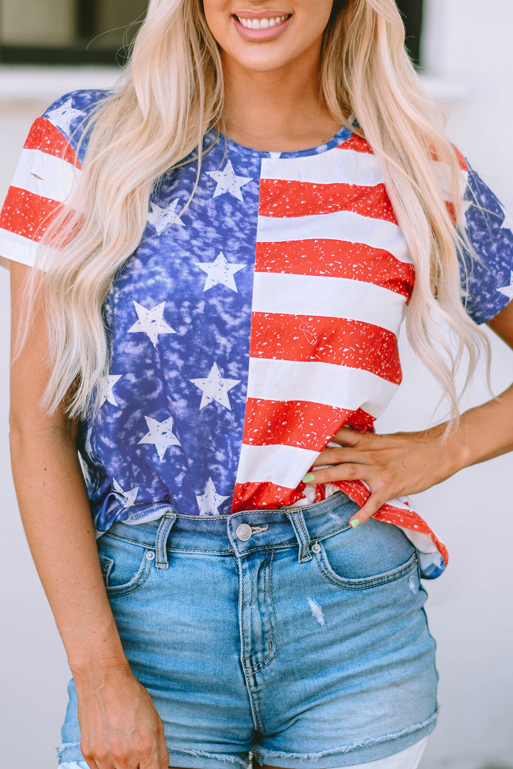 US Flag Round Neck Short Sleeve T-Shirt - The Boutie Shop