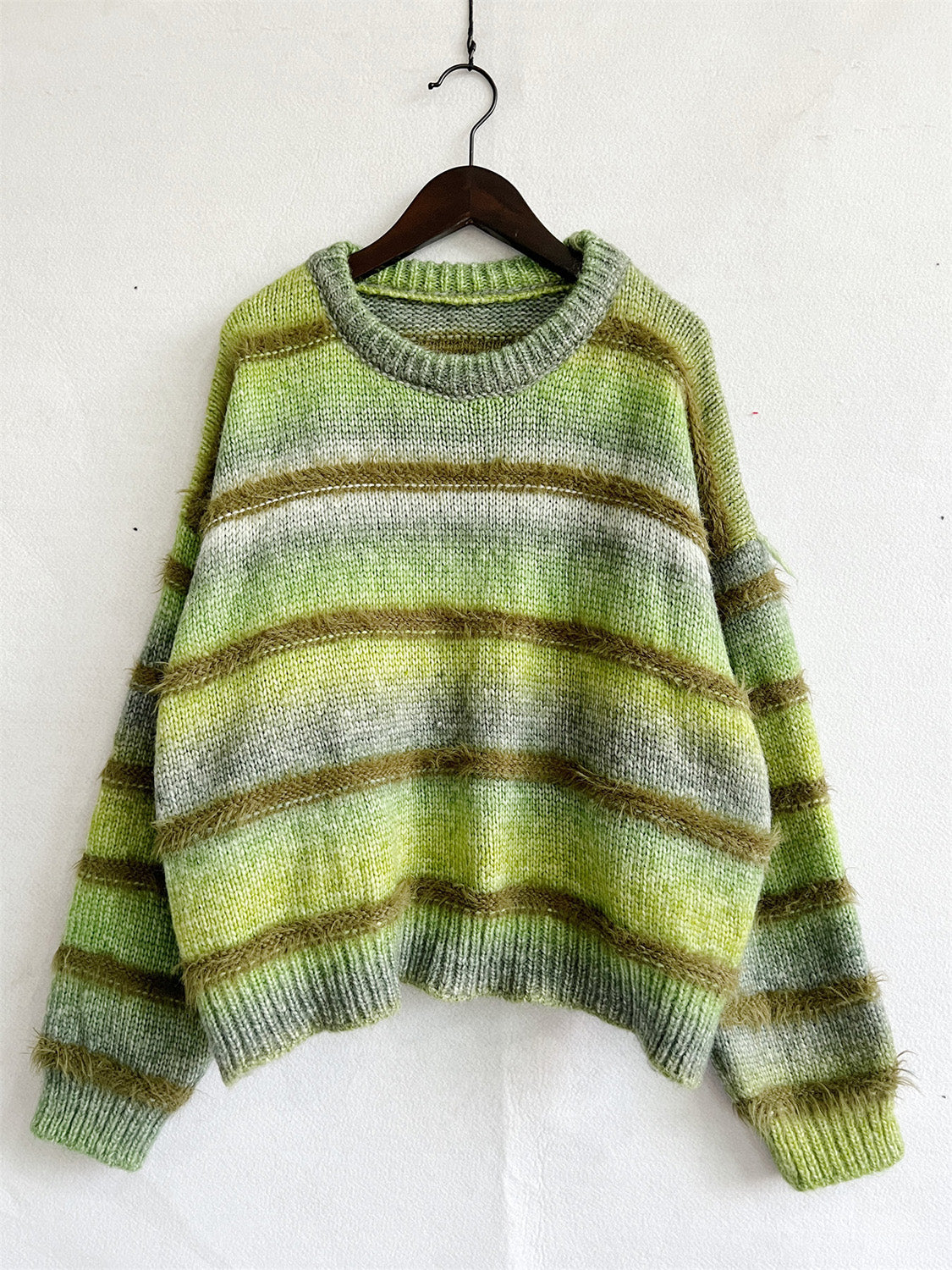 Striped Round Neck Long Sleeve Sweater - The Boutie Shop