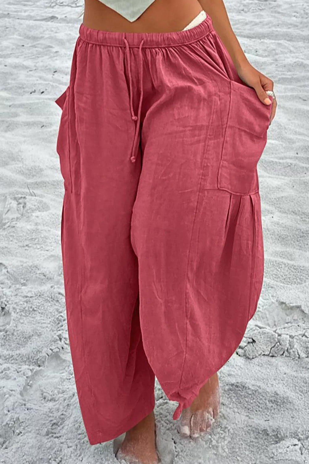 Full Size Pocketed Drawstring Wide Leg Pants - The Boutie Shop