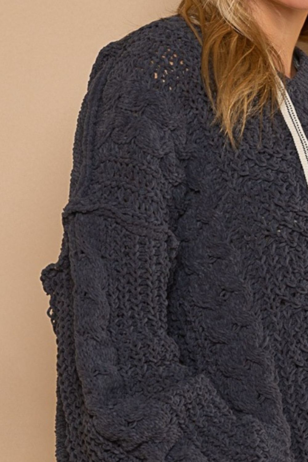 POL Cable Knit Hooded Chenille Sweater - The Boutie Shop