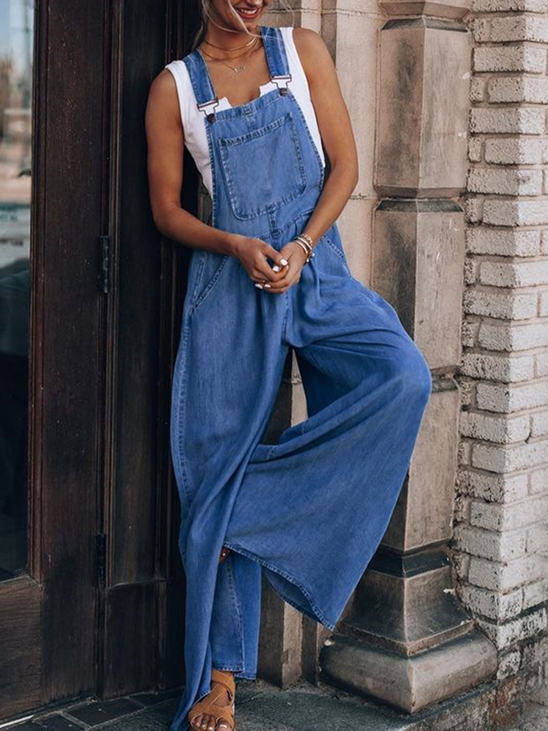 Wide Leg Denim Overalls - The Boutie Shop