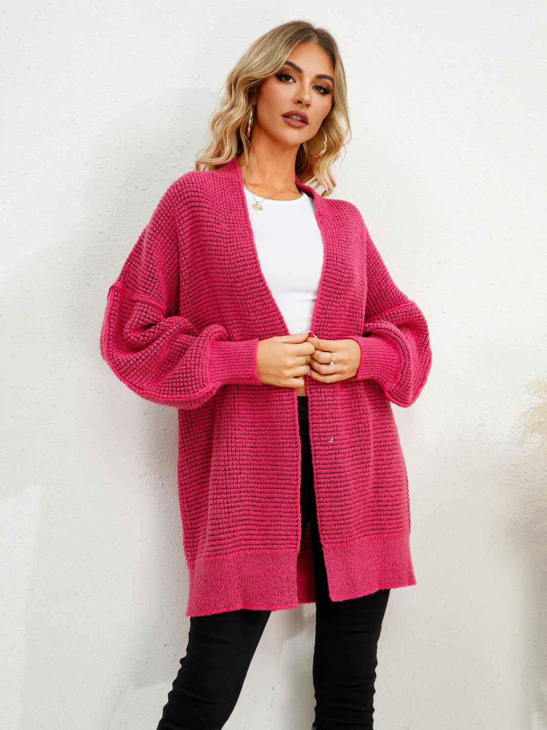 Open Front Dropped Shoulder Cardigan - The Boutie Shop