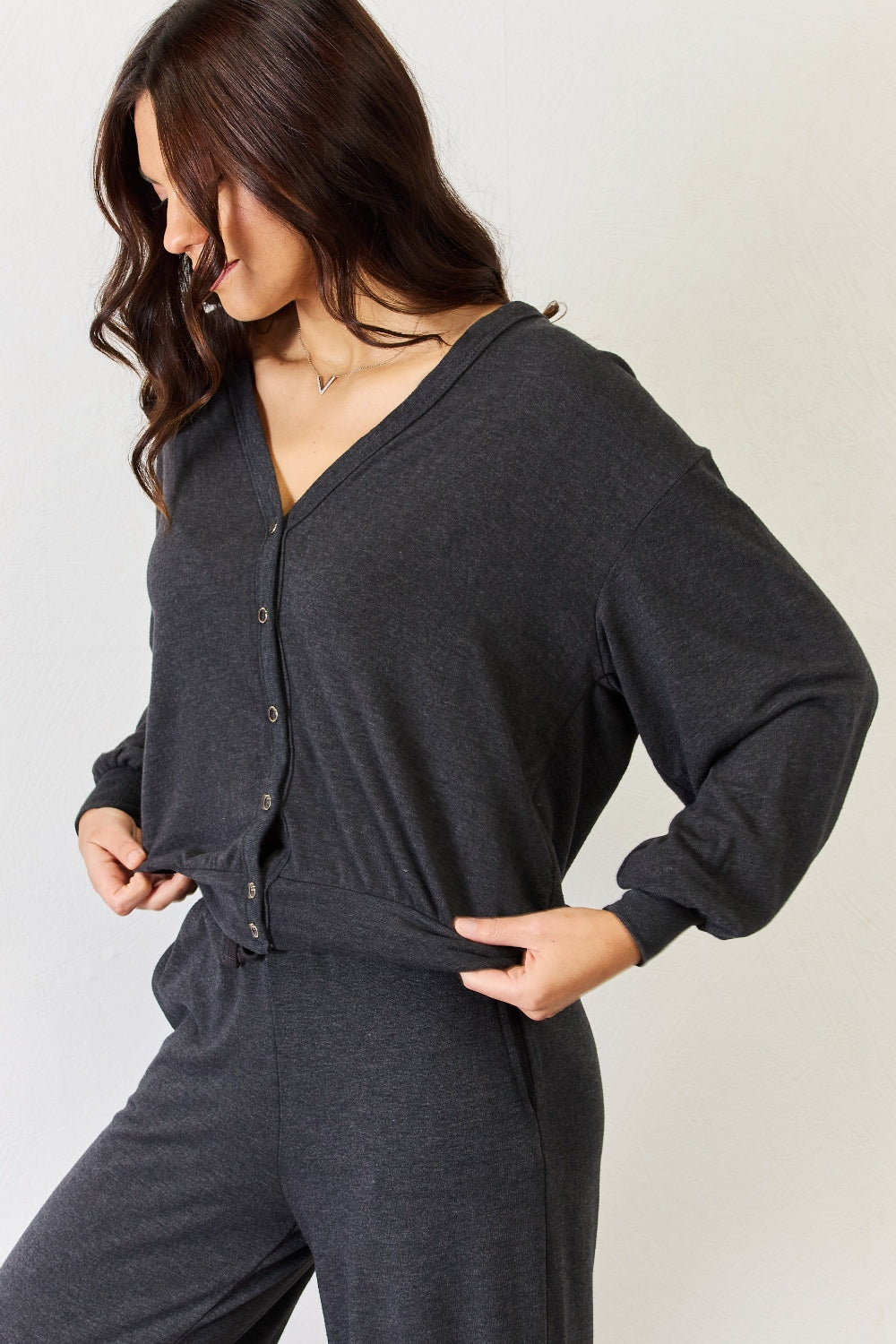 RISEN Ultra Soft  Button Up Long Sleeve Lounge Cardigan - The Boutie Shop