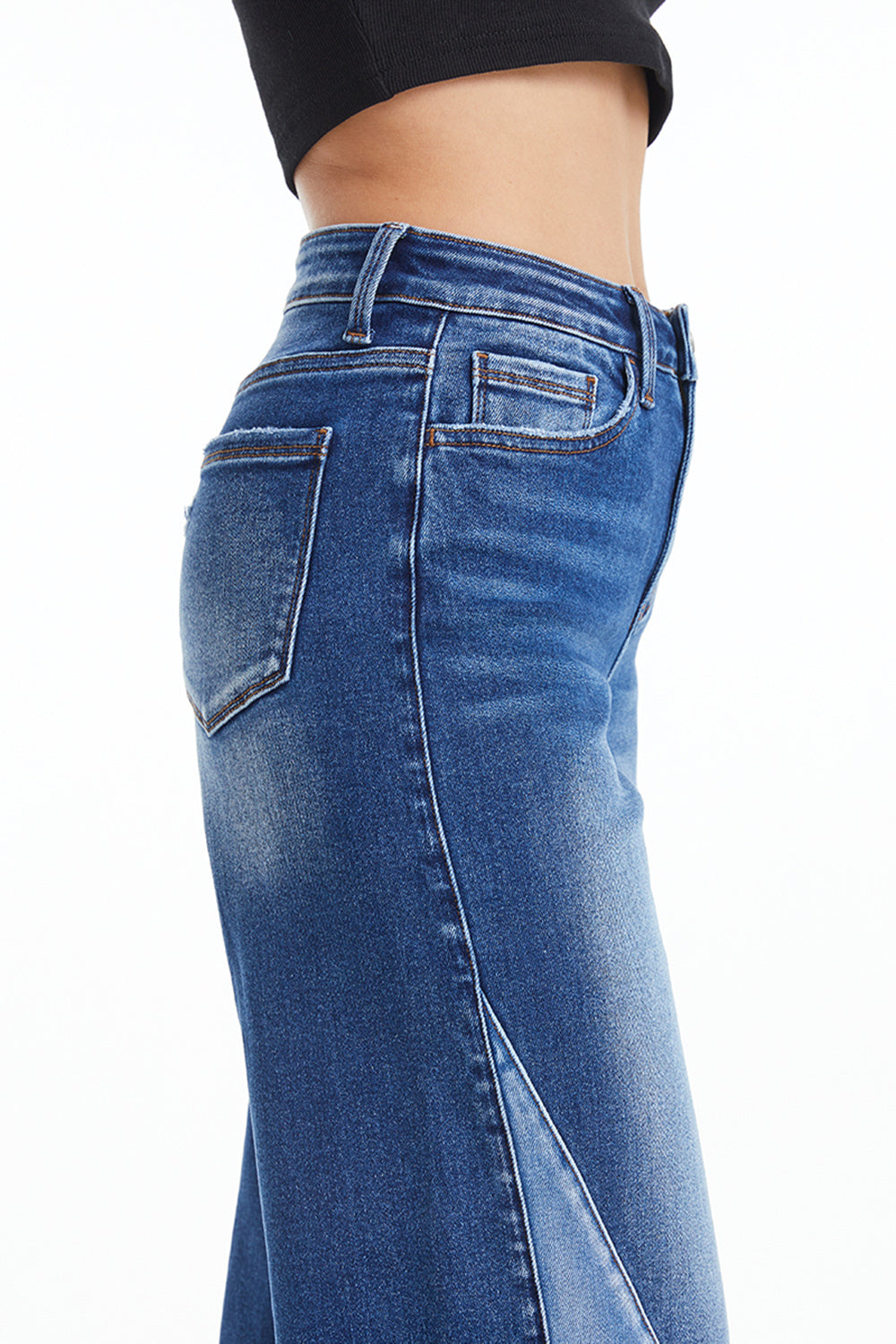 BAYEAS Full Size High Waist Two-Tones Patched Wide Leg Jeans - The Boutie Shop