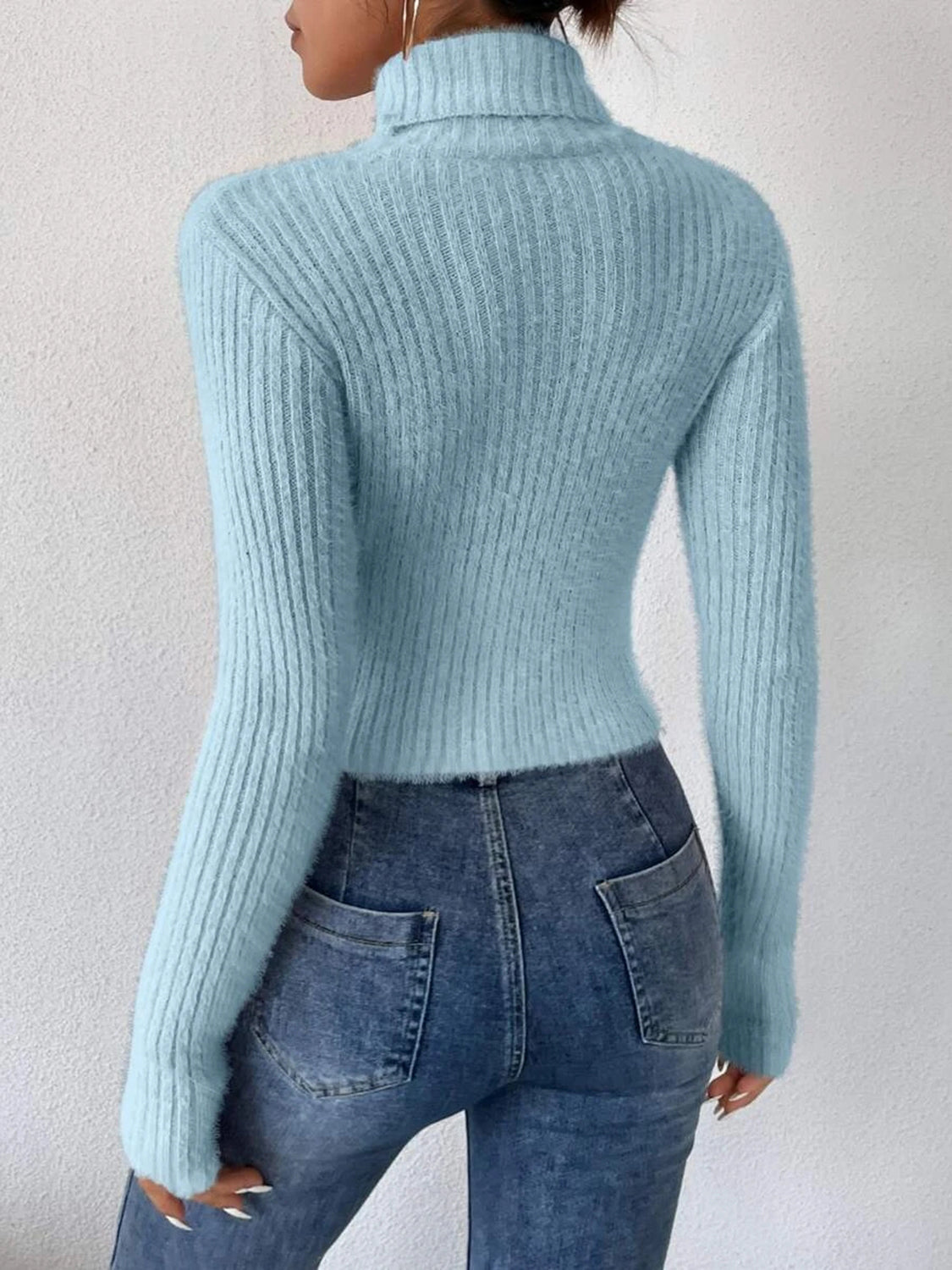 Ribbed Turtleneck Long Sleeve Sweater - The Boutie Shop