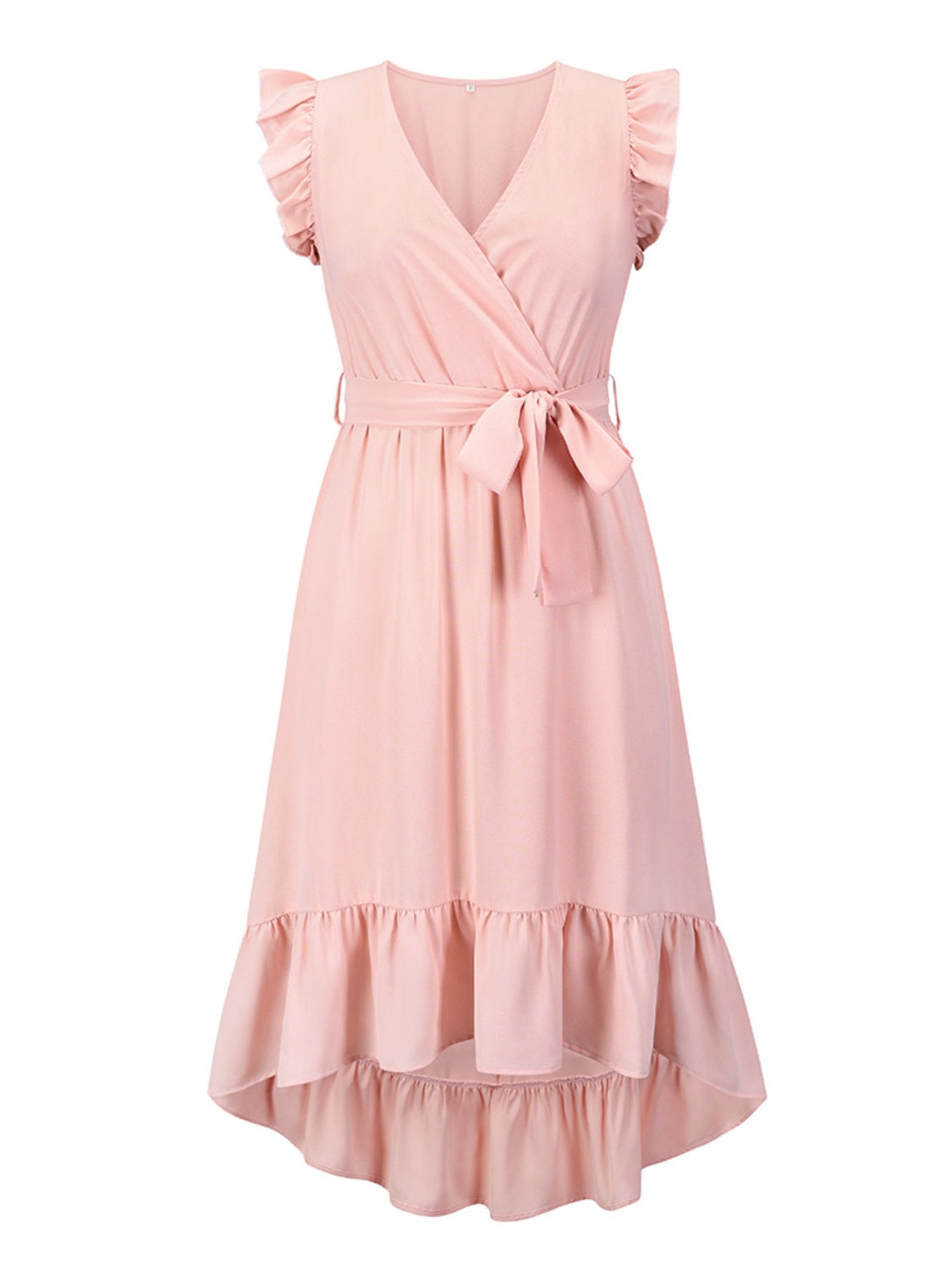 Tied Surplice Ruffle Hem Dress - The Boutie Shop