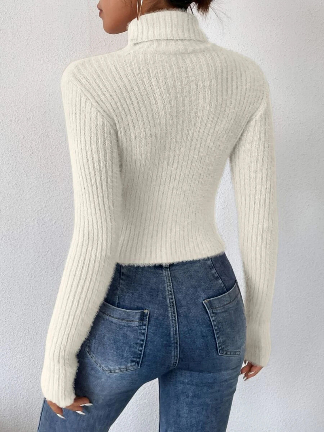 Ribbed Turtleneck Long Sleeve Sweater - The Boutie Shop