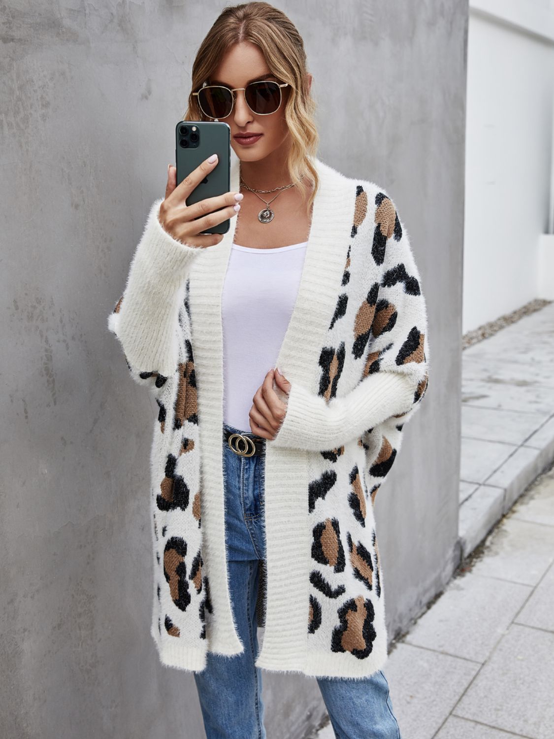 Angel Wings Leopard Pattern Fuzzy Cardigan - The Boutie Shop