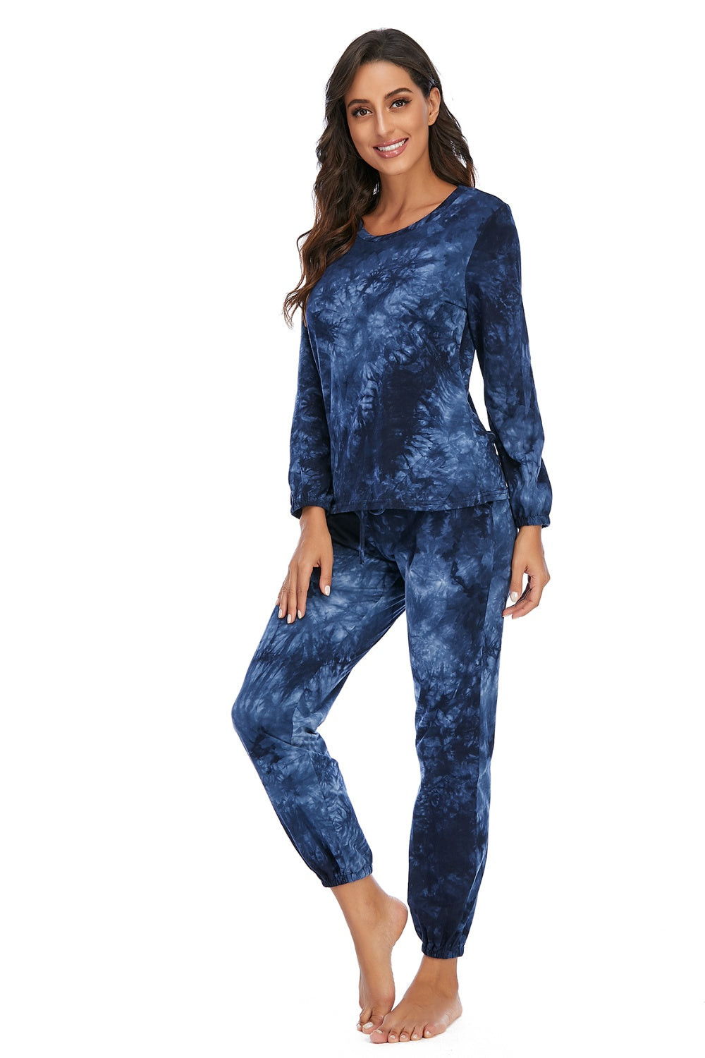 Tie-Dye Top and Drawstring Pants Lounge Set - The Boutie Shop