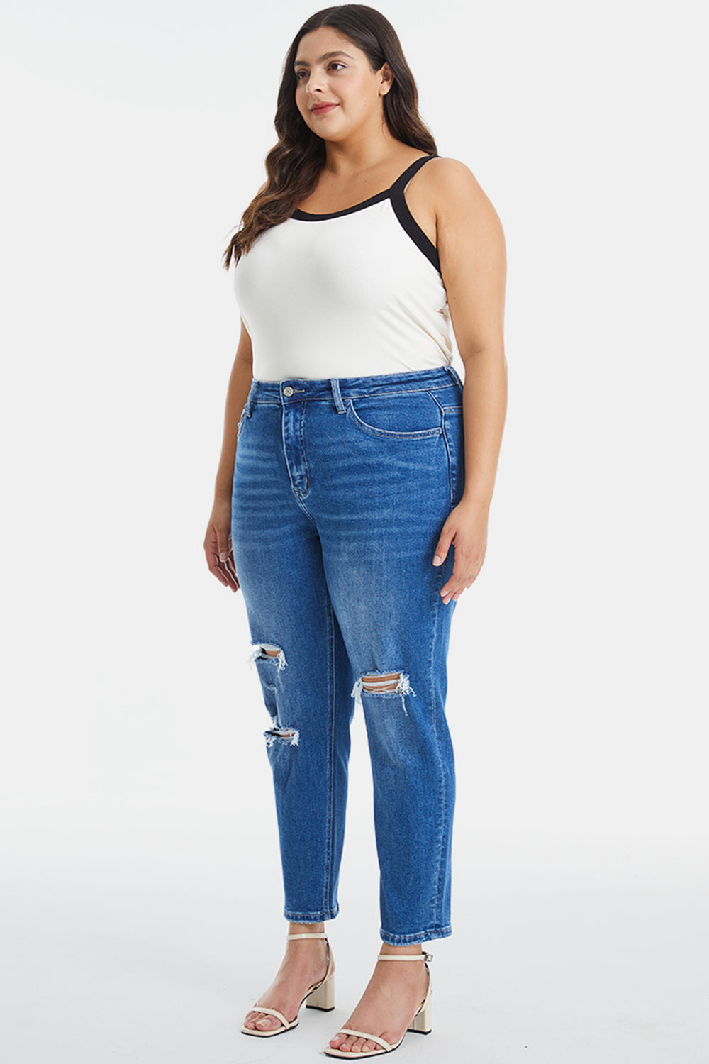 BAYEAS Full Size Distressed High Waist Mom Jeans - The Boutie Shop