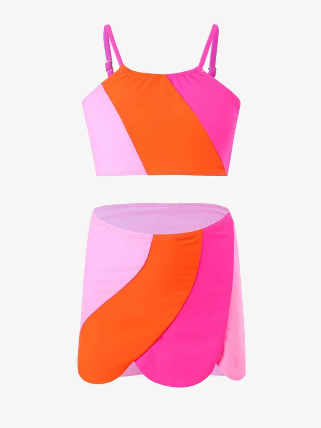 Color Block Top, Brief and Skirt Swim Set - The Boutie Shop