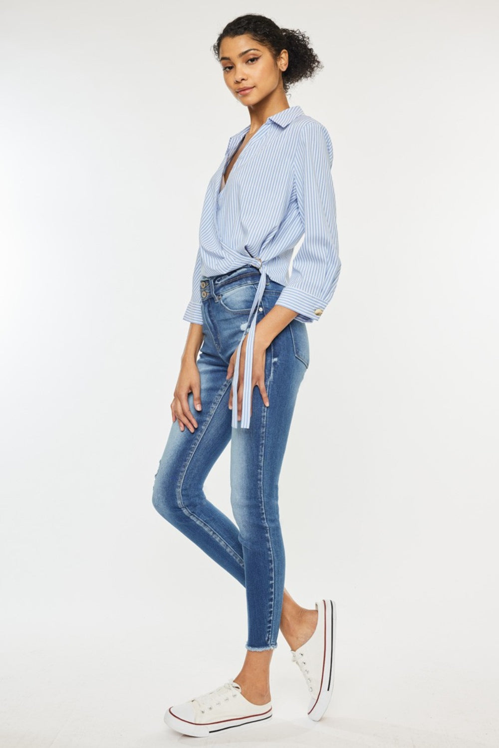 Kancan Distressed Raw Hem High Waist Jeans - The Boutie Shop