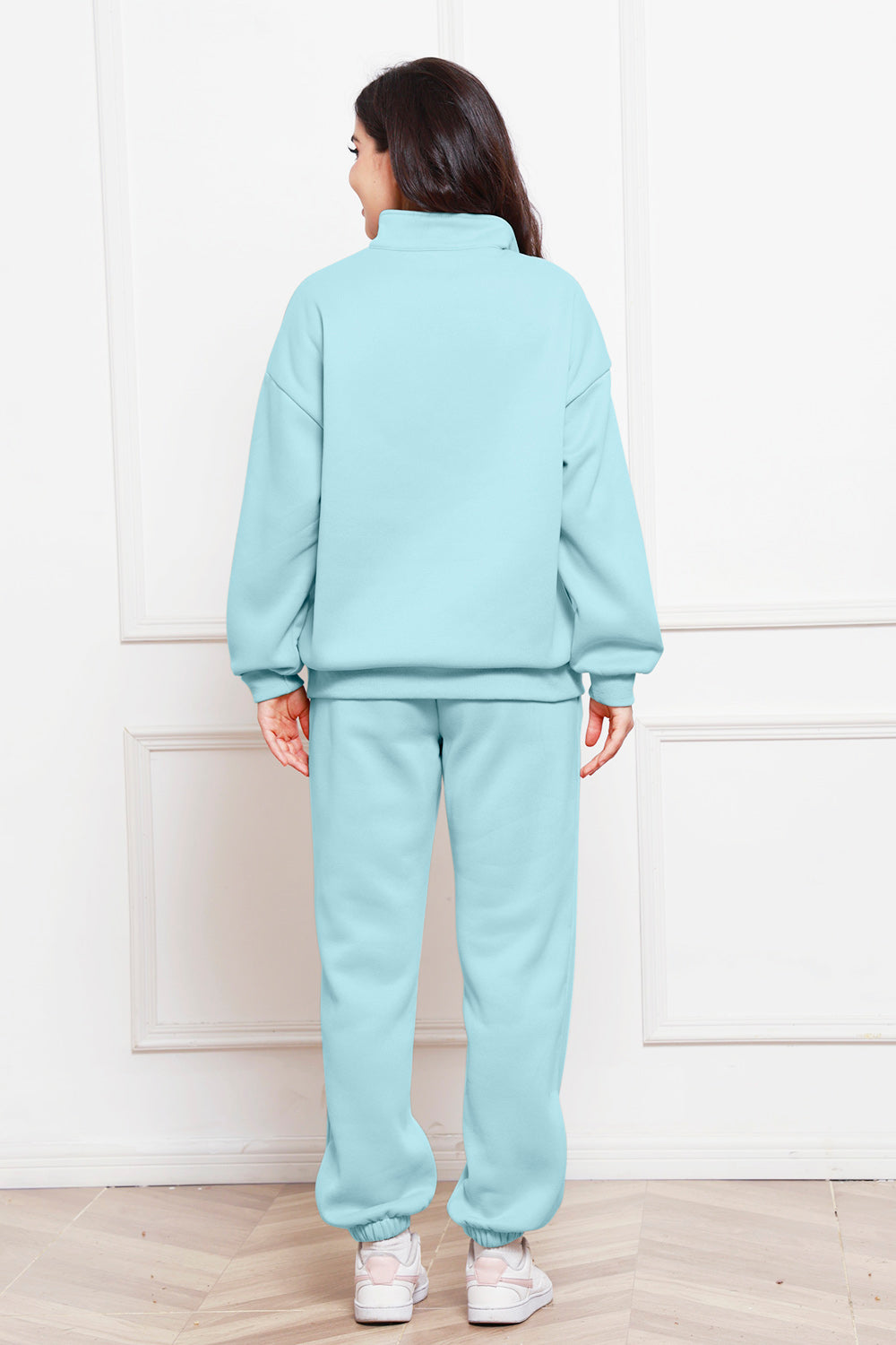 Half Zip Long Sleeve Sweatshirt and Pants Set - The Boutie Shop