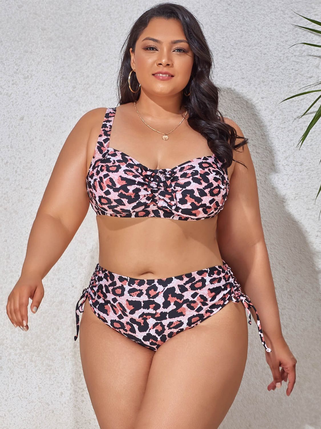 Plus Size Printed Drawstring Detail Bikini Set - The Boutie Shop