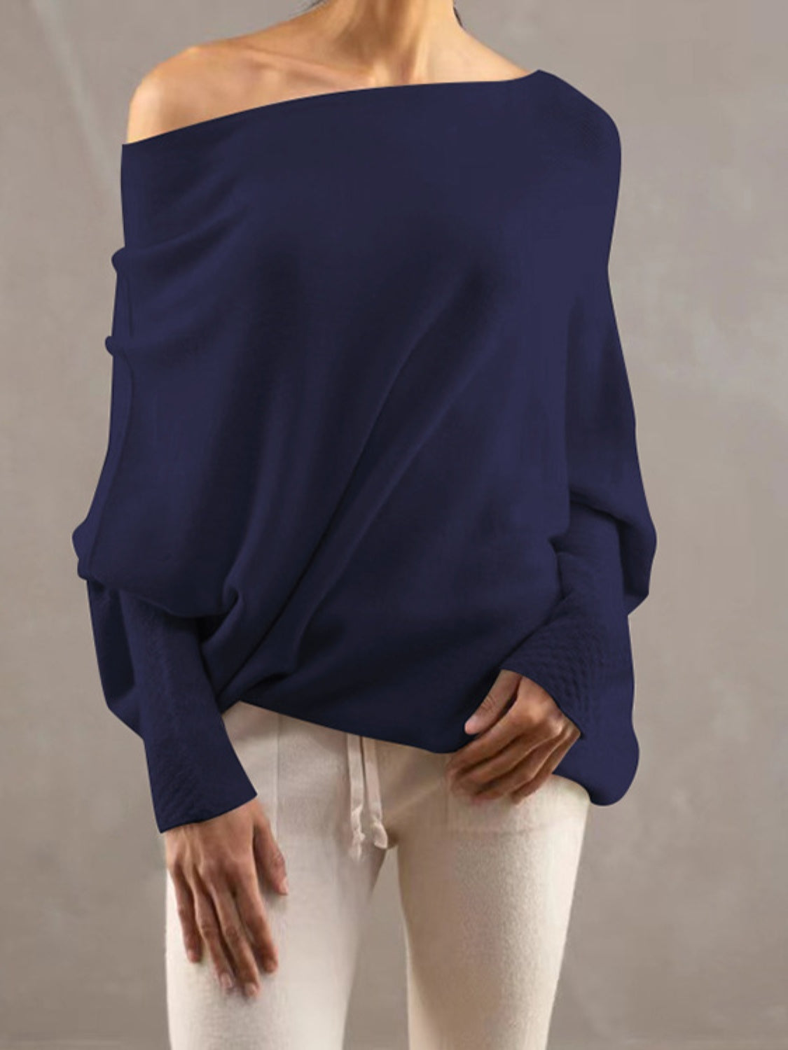 Full Size Boat Neck Batwing Sleeve Knit Top - The Boutie Shop