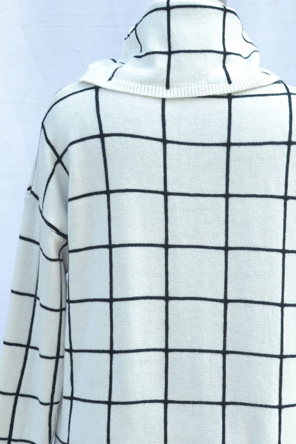 Angel Wings Plaid Turtleneck Drop Shoulder Sweater - The Boutie Shop