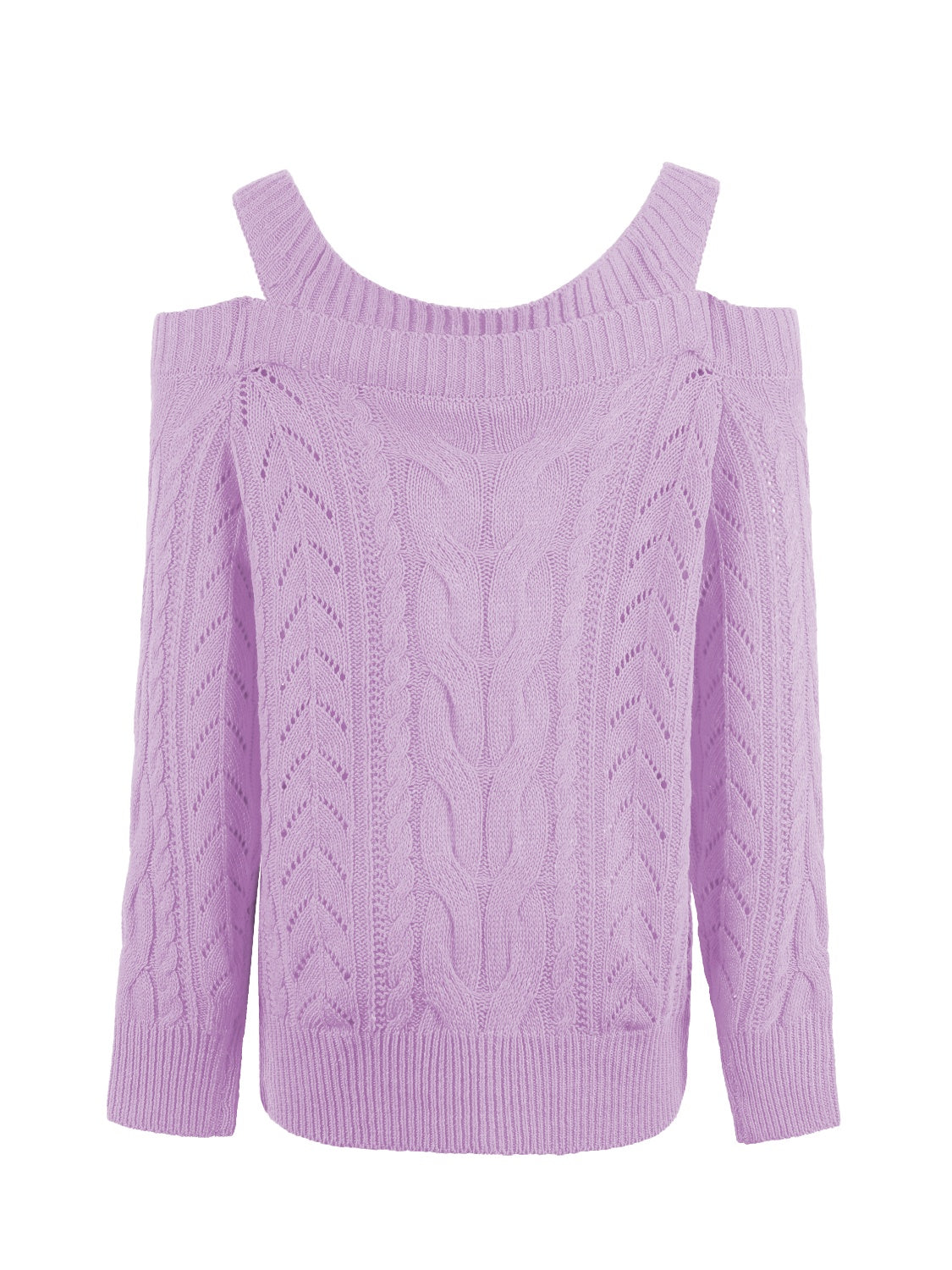 Cable-Knit Openwork Sweetheart Neck Sweater - The Boutie Shop