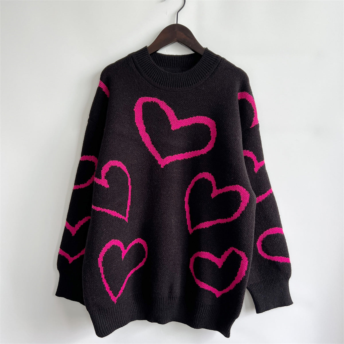 Heart Pattern Long Sleeve Sweater - The Boutie Shop