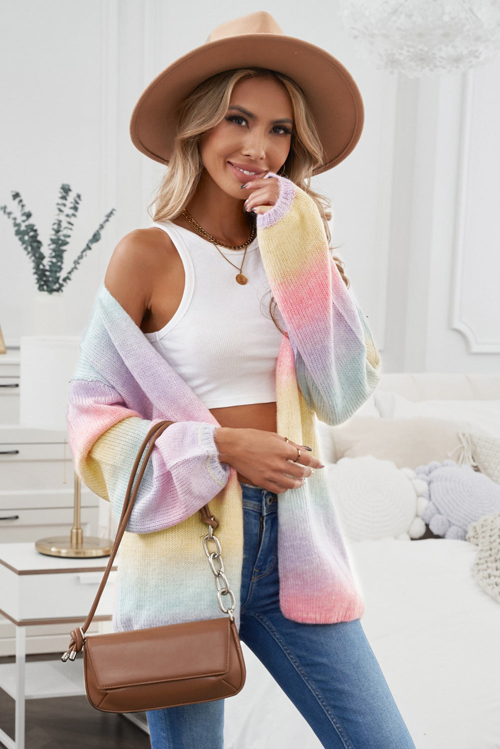 Contrast Balloon Sleeve Dropped Shoulder Cardigan - The Boutie Shop