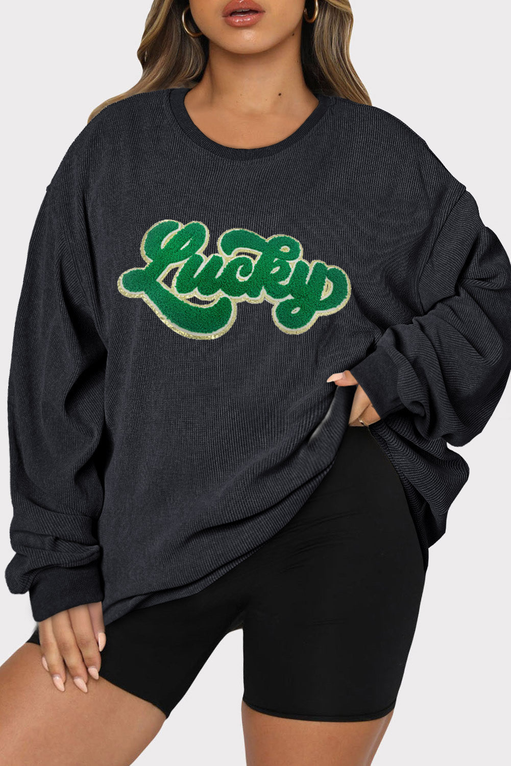 Plus Size LUCKY Round Neck Sweatshirt - The Boutie Shop