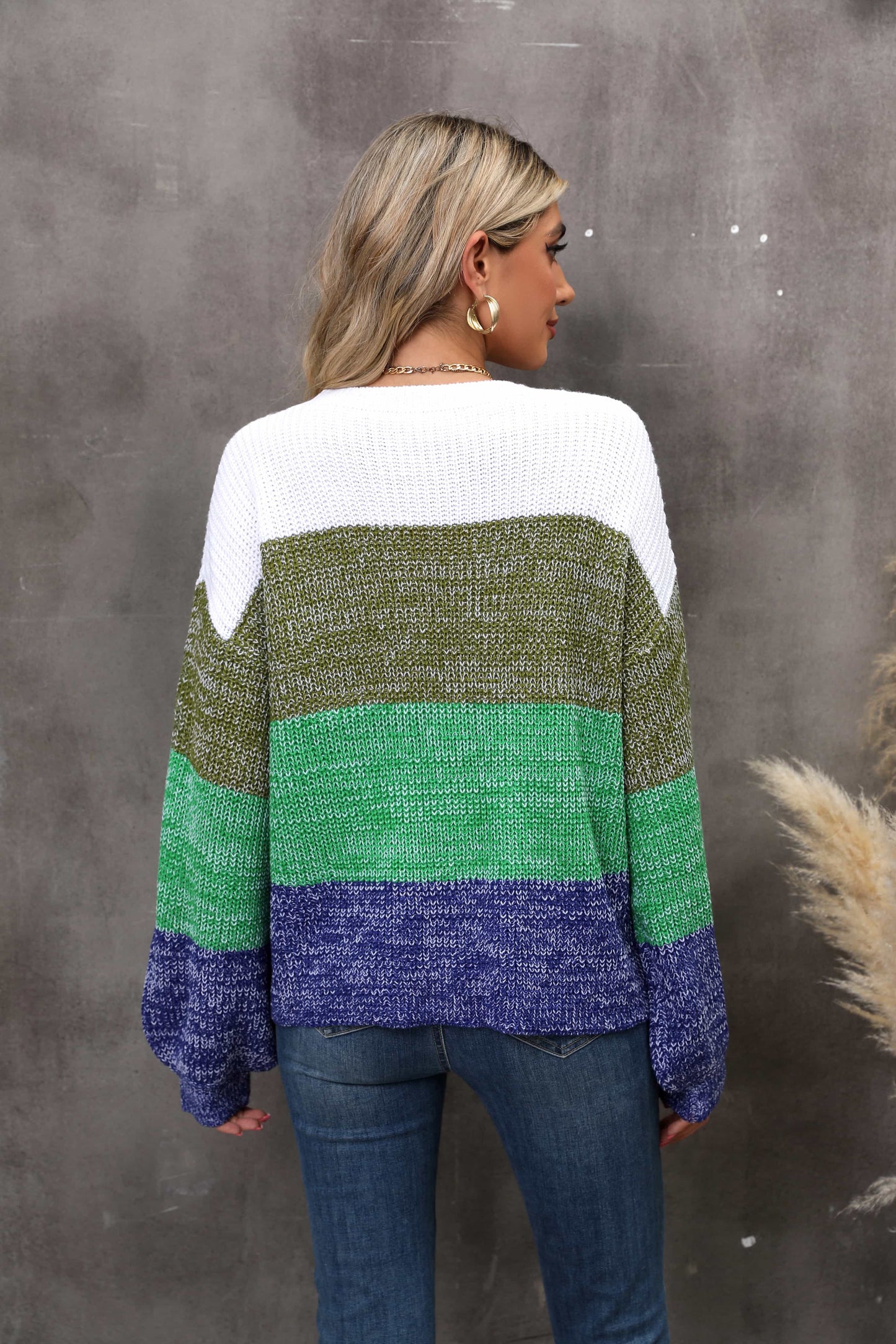 Angel Wings Color Block Round Neck Dropped Shoulder Sweater - The Boutie Shop