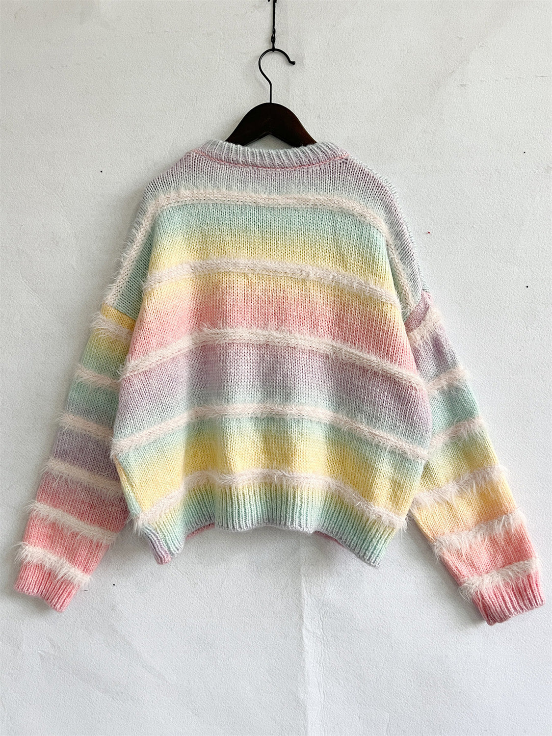 Striped Round Neck Long Sleeve Sweater - The Boutie Shop