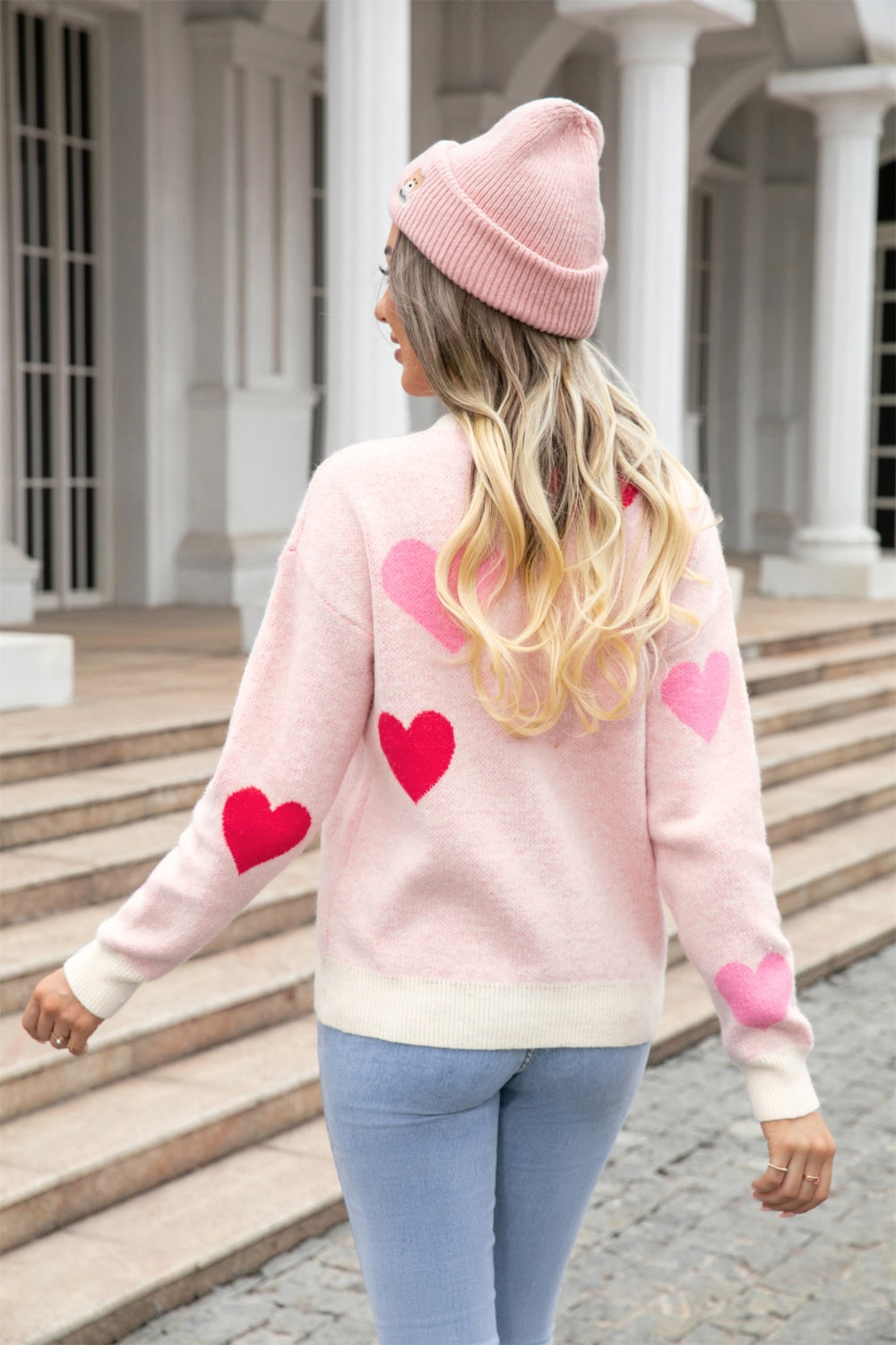 Angel Wings Heart Round Neck Droppped Shoulder Sweater - The Boutie Shop