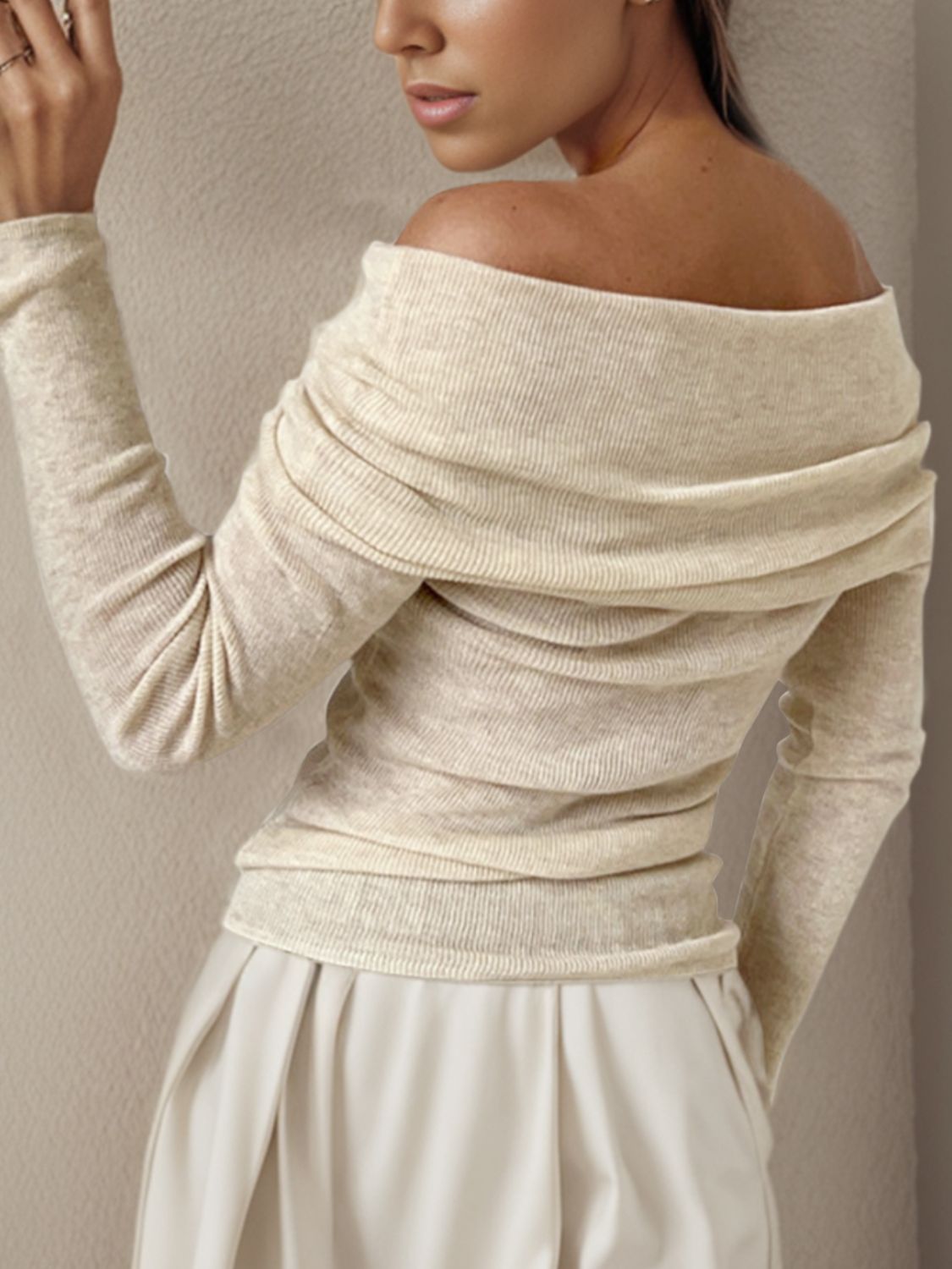 Off-Shoulder Long Sleeve Sweater - The Boutie Shop