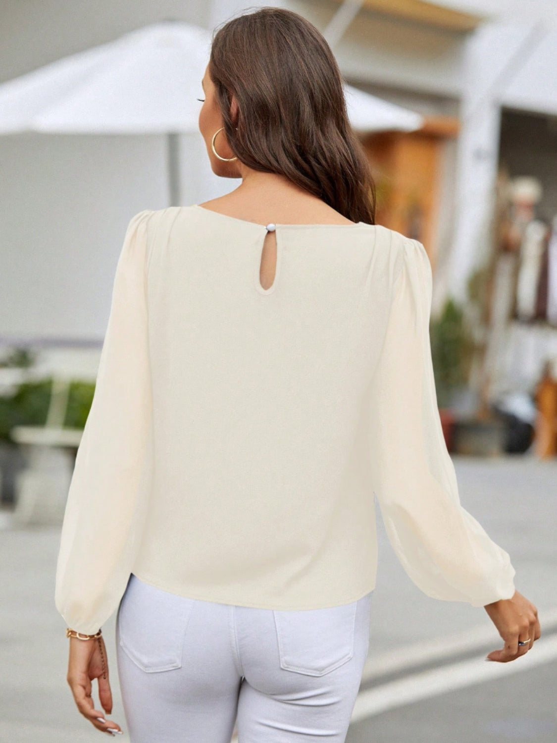 Round Neck Long Sleeve Blouse - The Boutie Shop