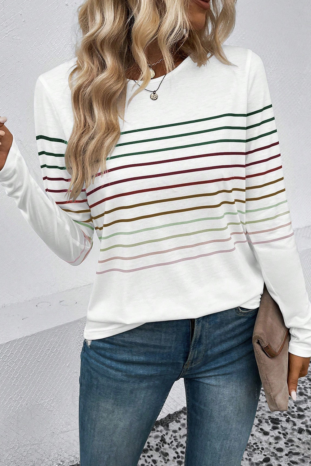 Striped Round Neck Long Sleeve T-Shirt - The Boutie Shop