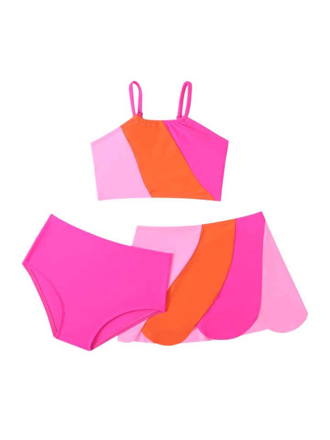 Color Block Top, Brief and Skirt Swim Set - The Boutie Shop