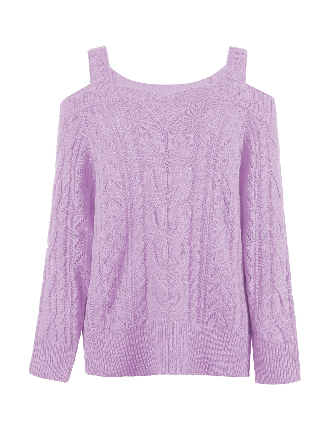 Cable-Knit Openwork Sweetheart Neck Sweater - The Boutie Shop