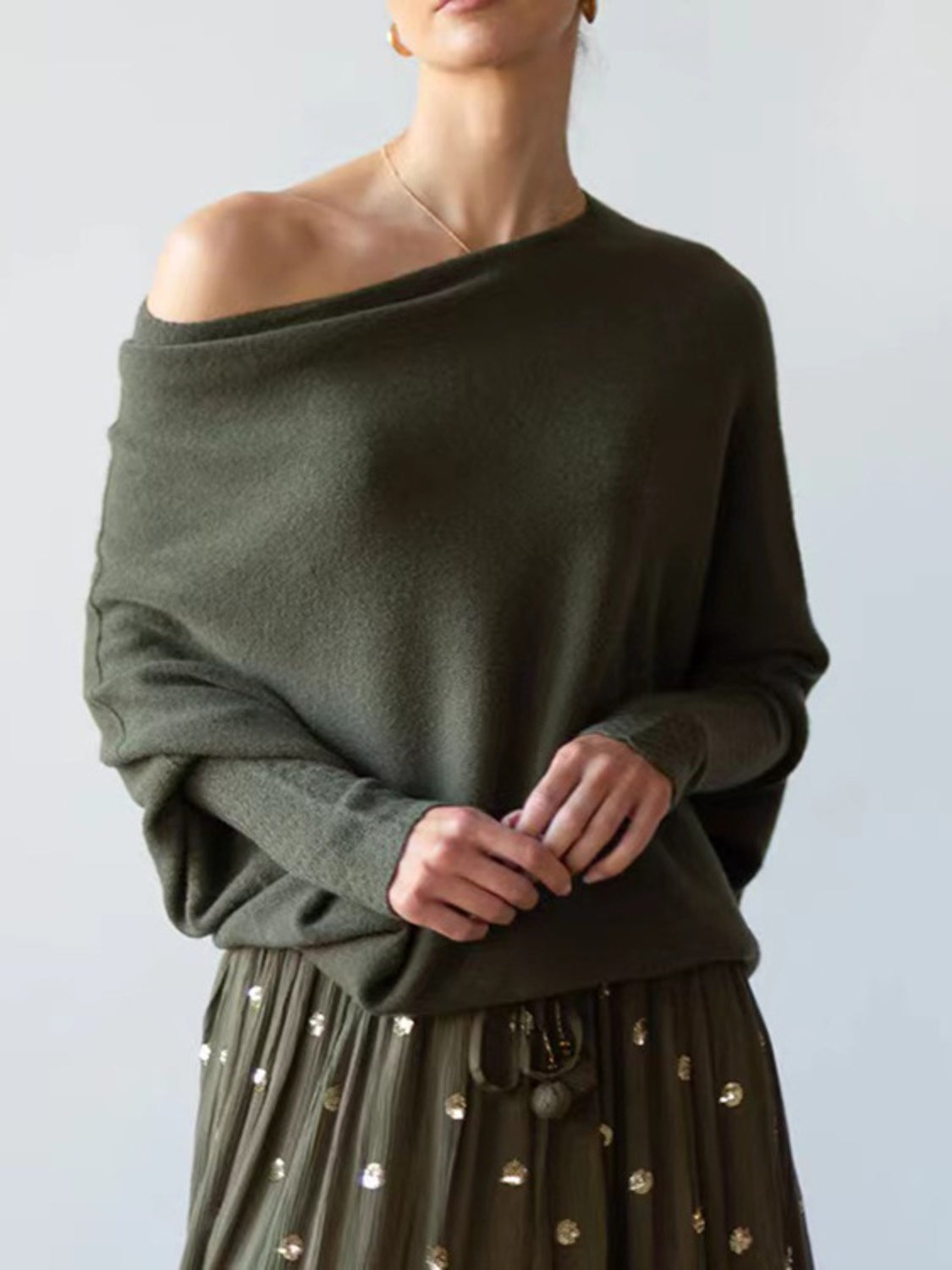 Full Size Boat Neck Batwing Sleeve Knit Top - The Boutie Shop