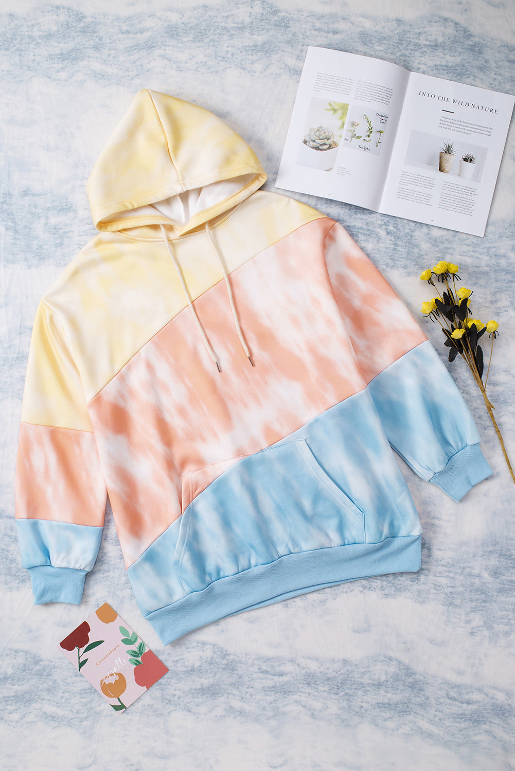 Plus Size Drawstring Color Block Dropped Shoulder Hoodie - The Boutie Shop