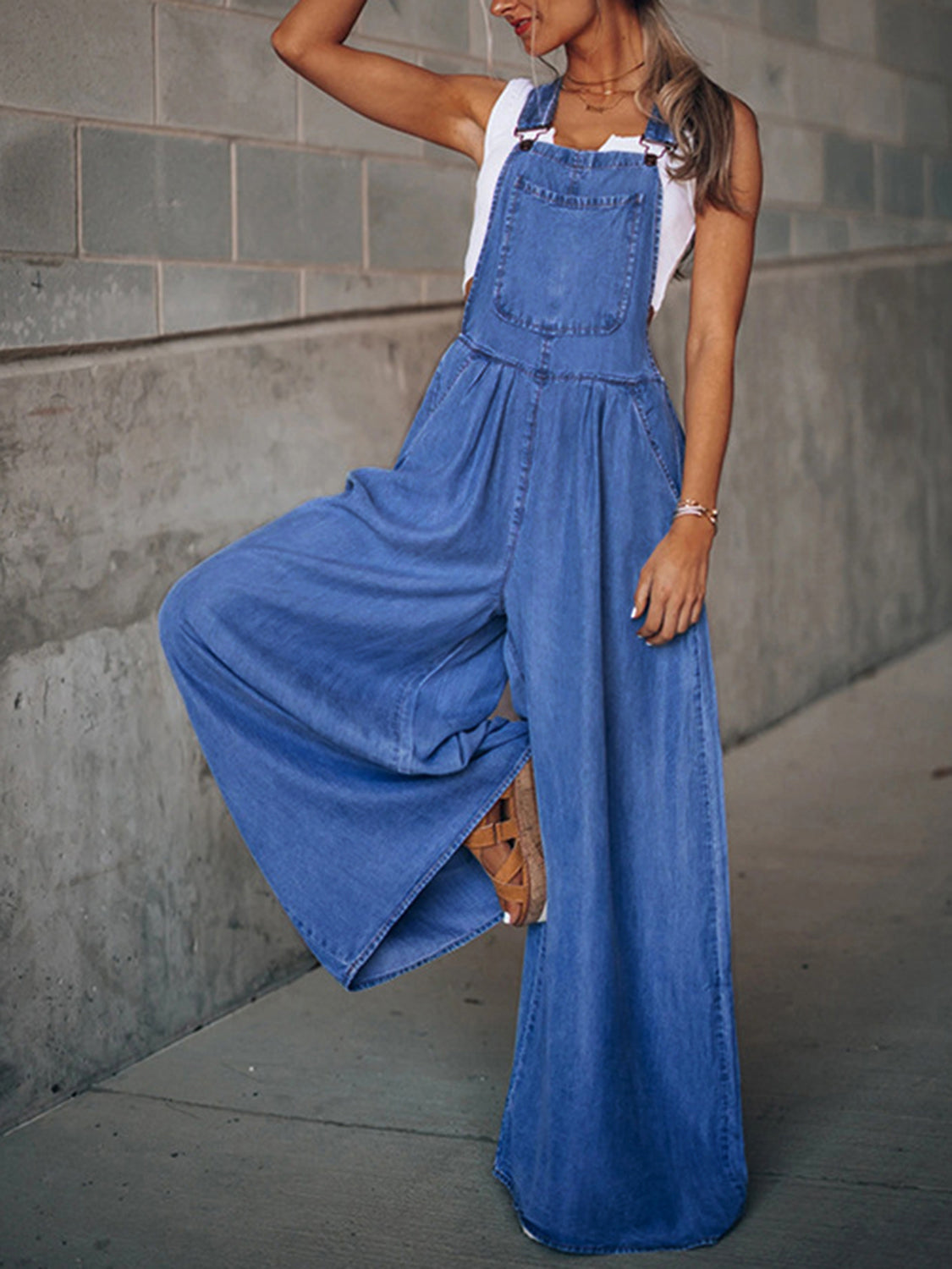 Wide Leg Denim Overalls - The Boutie Shop