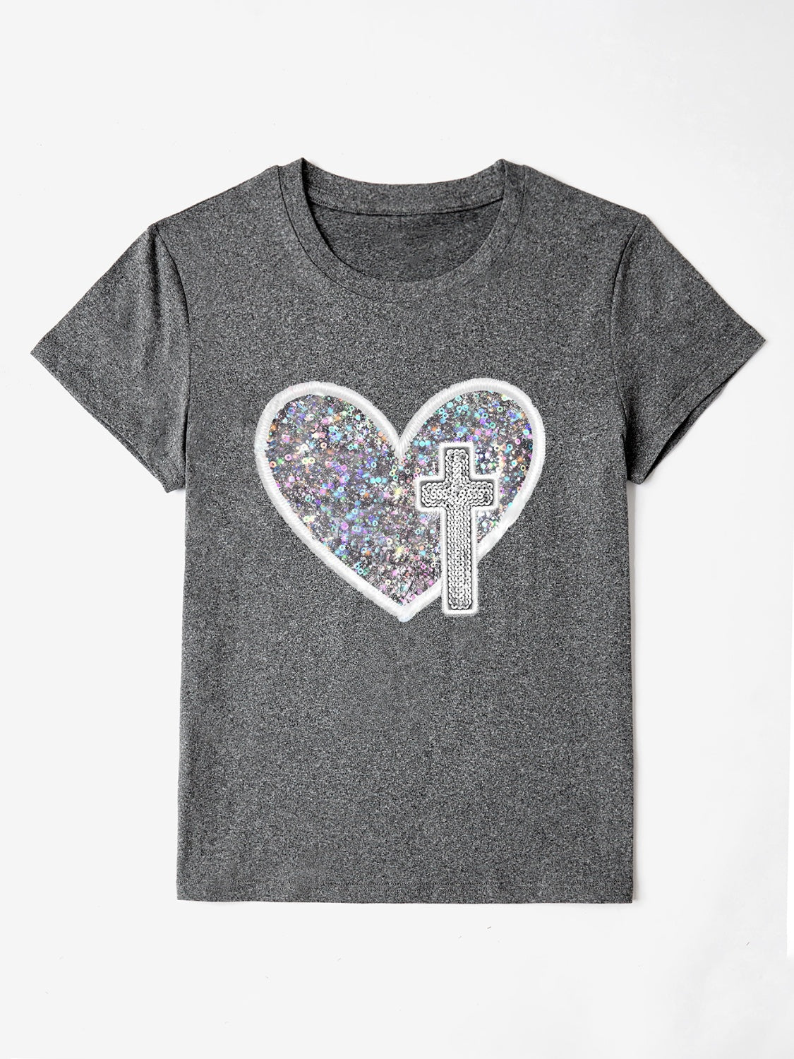 Graphic Heart Round Neck Short Sleeve T-Shirt - The Boutie Shop