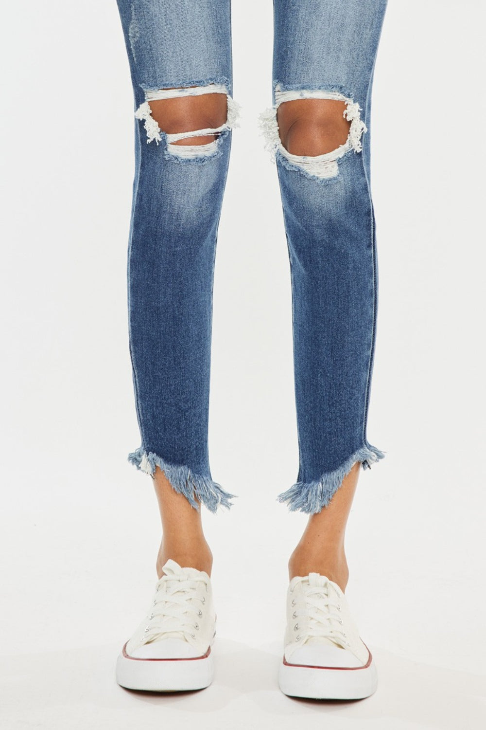 Kancan High Waist Distressed Raw Hem Ankle Skinny Jeans - The Boutie Shop