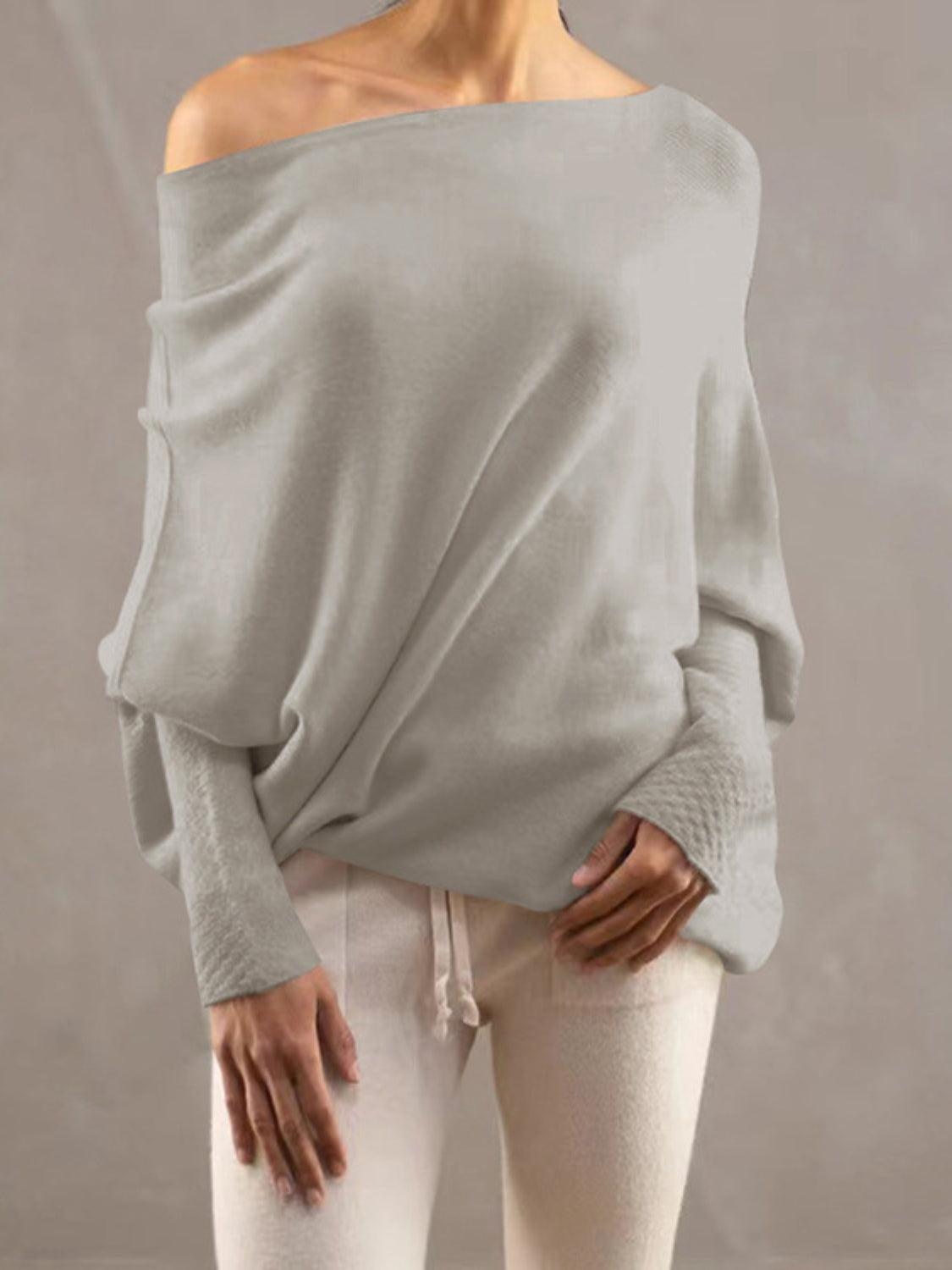 Full Size Boat Neck Batwing Sleeve Knit Top - The Boutie Shop