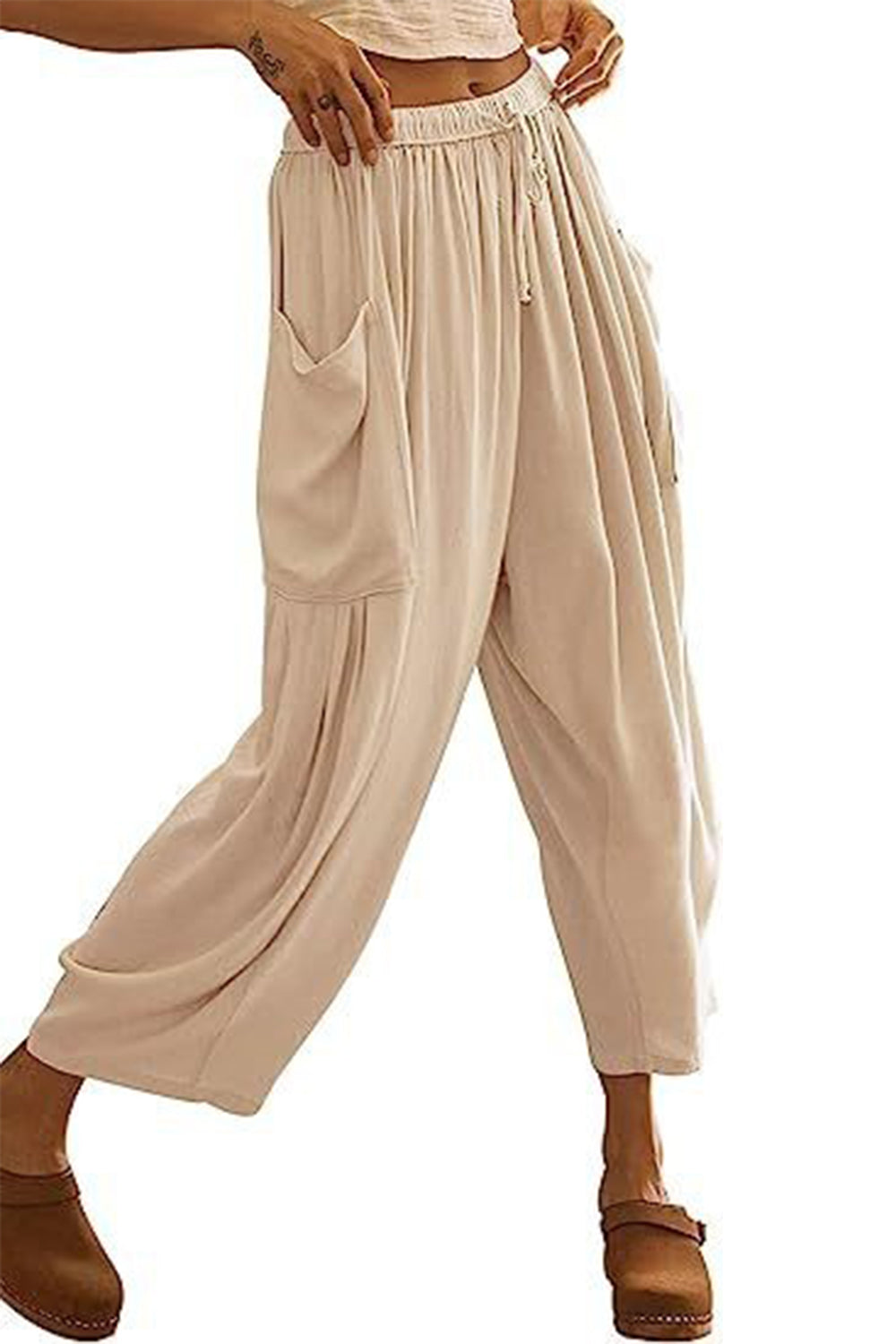 Full Size Pocketed Drawstring Wide Leg Pants - The Boutie Shop