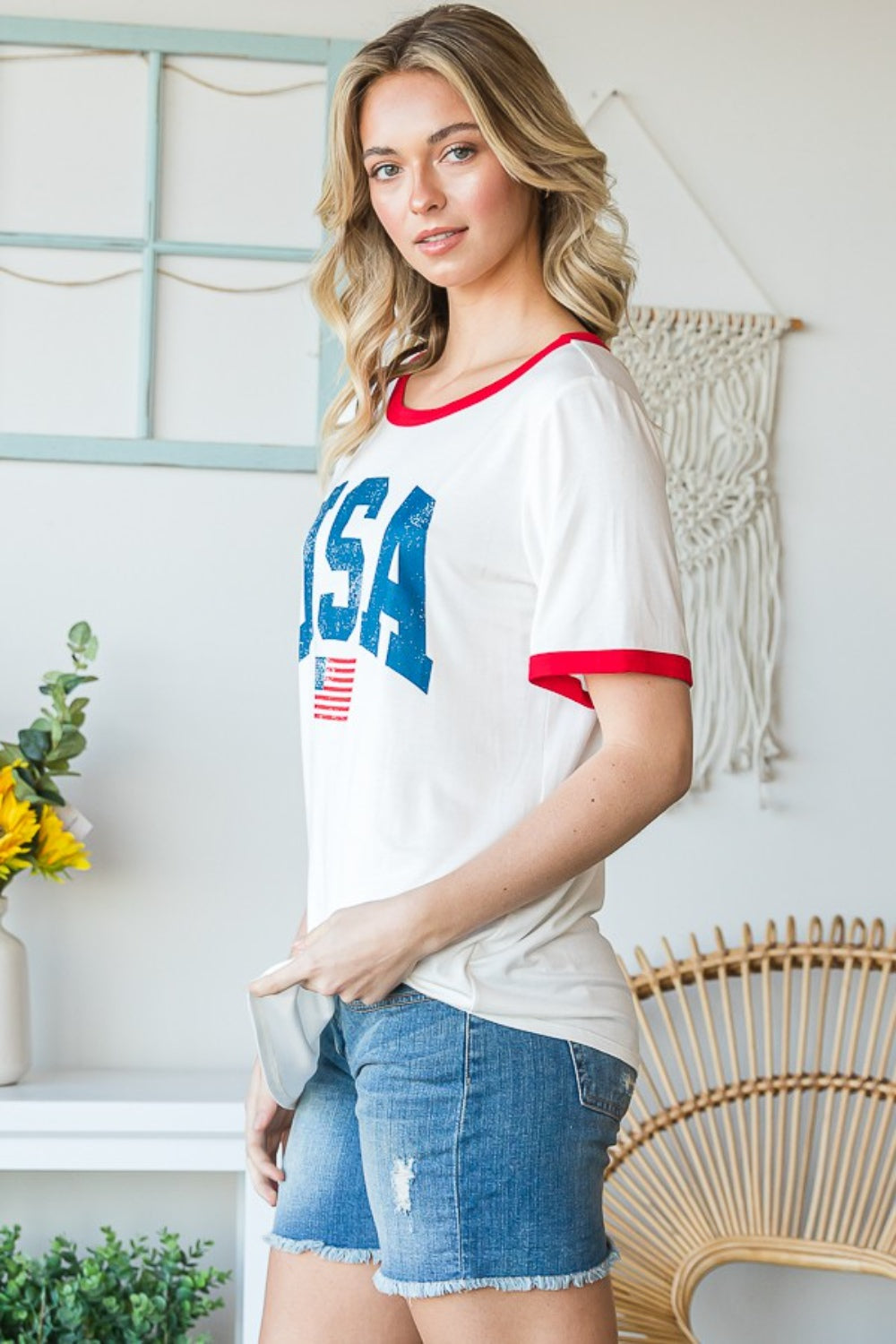 Heimish Full Size USA Contrast Trim Short Sleeve T-Shirt - The Boutie Shop