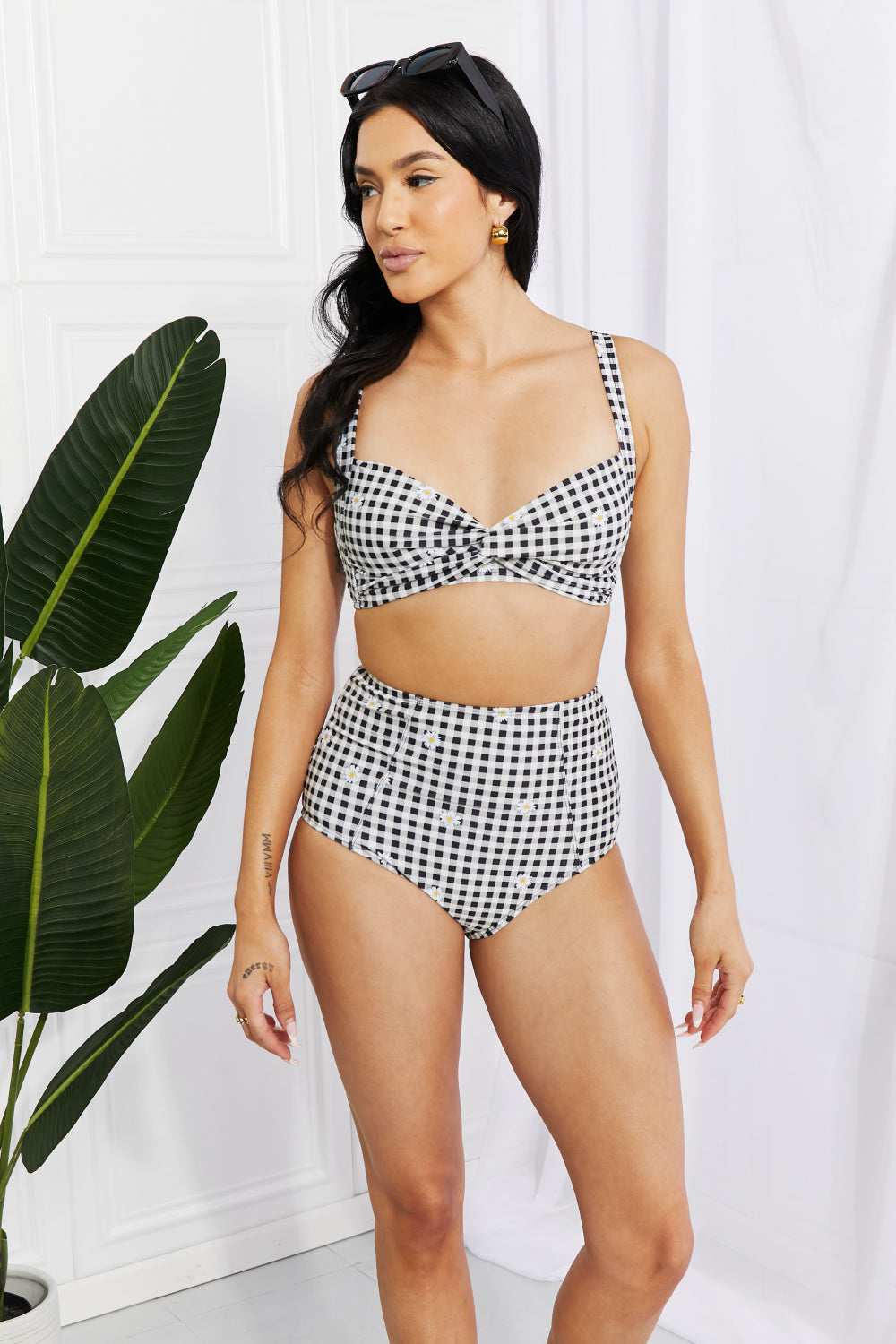 Marina West Swim Take A Dip Twist High-Rise Bikini in Black - The Boutie Shop